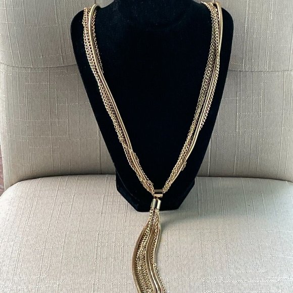 INC International Concept Women Necklace SNK Chain Long Tassel Gold Tone Yneck - Picture 2 of 12